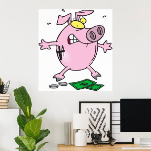 Poster Drôle Cartoon Piggy Bank Perdre de l'argent