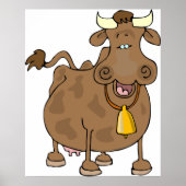 Poster Drôle Cartoon Vache Brown avec Bell Animal de ferm (Devant)