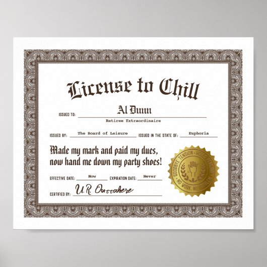 Poster Drôle certificat de retraite personnalisé, fichier (Devant)