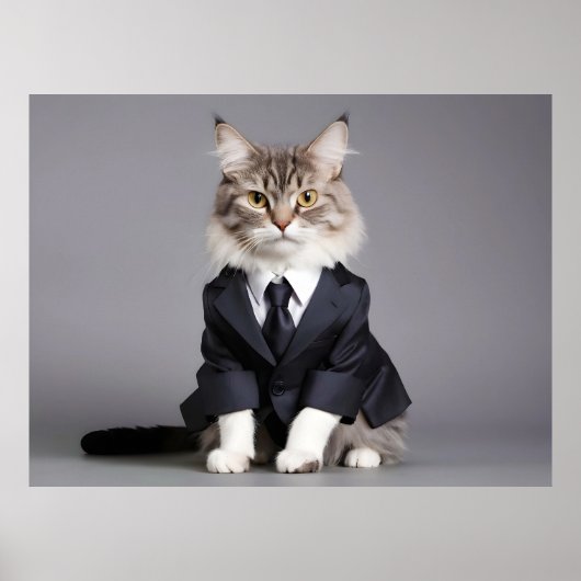 Poster Drôle chat en costume (Devant)