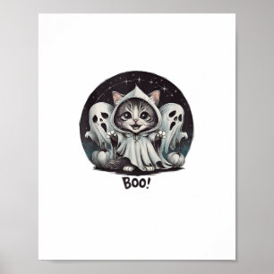 Poster Drôle chat Fantôme Boo Halloween Animal Fantôme Ki