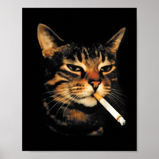 Poster Drôle Chat Fumant Cigarette Chat Mignon Mème Stupi (Devant)