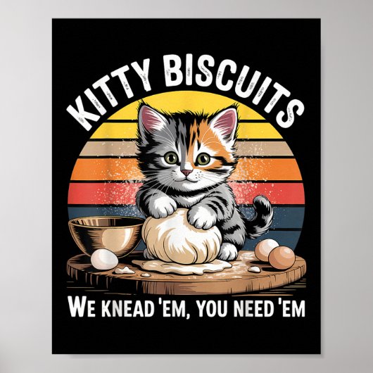 Poster Drôle Chat Kneading Dough Retro Kitty Biscuits Des (Devant)