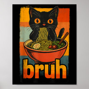 Poster Drôle Chat Manger Japonais Ramen Noodles Hommes Fe