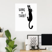 Poster Drôle Chat Noir Accroché - Accrochez-vous là ! (Bureau à domicile)