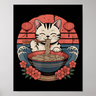 Poster Drôle Chat Noodle Graphic Tee Japonais Kawaii Anim