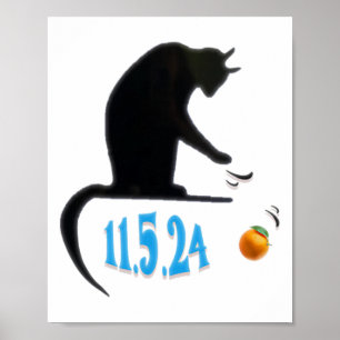 Poster Drôle Chat Swatant Orange Off Table Sur La Date De