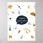 Poster Drôle chats de dessin animé avec balais, citrouill (Devant)