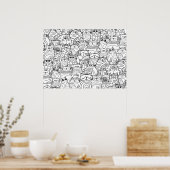 Poster Drôle Chats mignonnes Doodle Relaxant Party Colora (Cuisine)