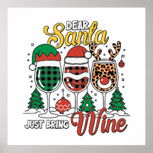 Poster Drôle Cher vin Père Noël