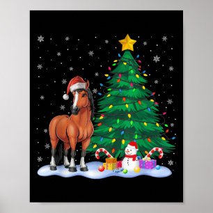 Poster Drôle Cheval Xmas Arbre Lumières Reindeer Casquett