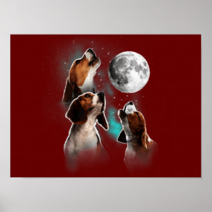 Poster Drôle chien Beagle / Beagle hurler à la lune