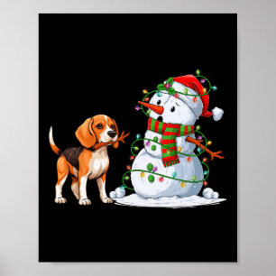 Poster Drôle chien Beagle Snowman feux de Noël Xma