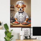 Poster Drôle Chien Chef Cuisine Nourriture Cute Animal (Bureau à domicile)