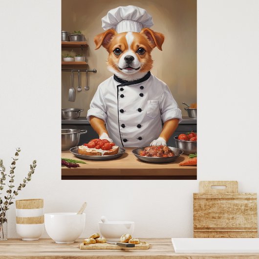 Poster Drôle Chien Chef Cuisine Nourriture Cute Animal (Cuisine)