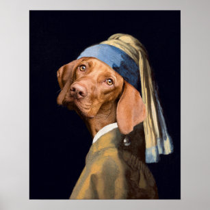 Poster Drôle chien fille avec une perle oreille Vermeer P