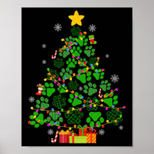 Poster Drôle Chien Pâtes de chat Noël Arbre de Noël Lumiè