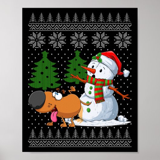 Poster Drôle Chien Pees sur Snowman laide Sweat de Noël X (Devant)