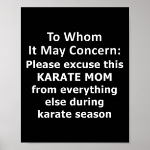 Poster Drôle Citation de maman Karate. Lettre d'absence e