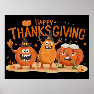 Poster Drôle Citrouilles de Thanksgiving en Casquette sor