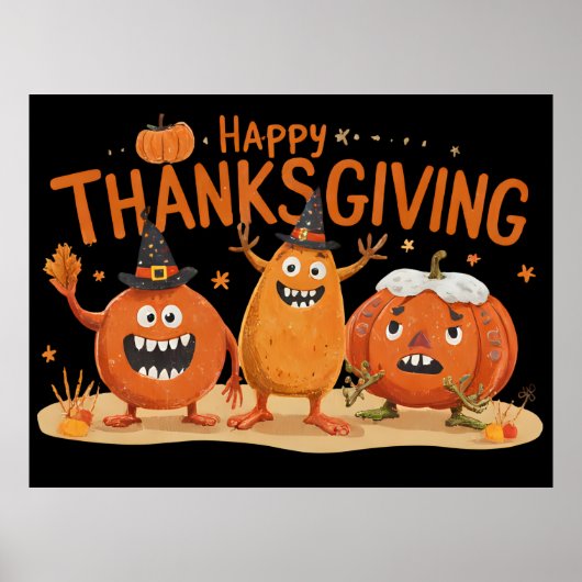Poster Drôle Citrouilles de Thanksgiving en Casquette sor (Devant)