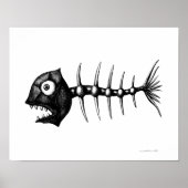 Poster Drôle cool poisson squelette encre dessin art (Devant)