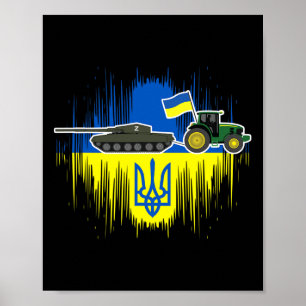 Poster Drôle d'agriculteur ukrainien vole un char Drapeau