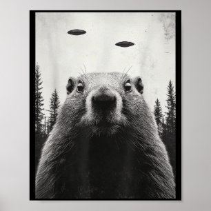 Poster Drôle d'Alien Ufo Enlève Marmotte Mignonne Marmott