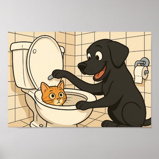 Poster Drôle d'art de salle de bain avec Labrador noir et (Devant)
