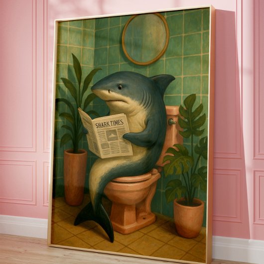 Poster Drôle d'art mural de salle de bain requin | Requin