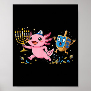 Poster Drôle d'Axolotl Dreidel Menorah Hanukkah Enfants F