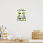 Poster Drôle de café et d'aliens (Cuisine)