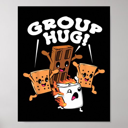 Poster Drôle de câlin de groupe de camping Smores Marshma (Devant)