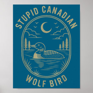 Poster Drôle de canadien loup oiseau plongeon hockey faun