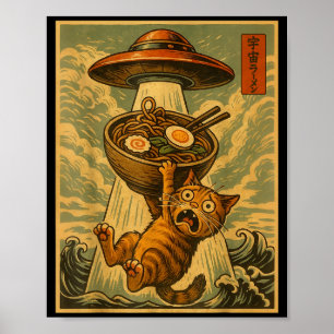 Poster Drôle de chat japonais Ramen Ufo Anime Hommes Femm
