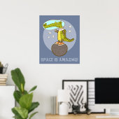 Poster drôle de crocodile dans l'espace dessin animé (Bureau à domicile)