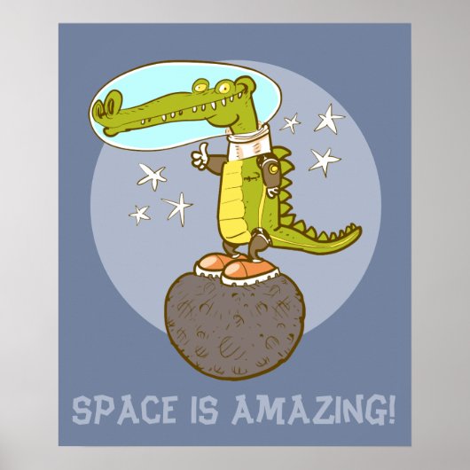 Poster drôle de crocodile dans l'espace dessin animé (Devant)