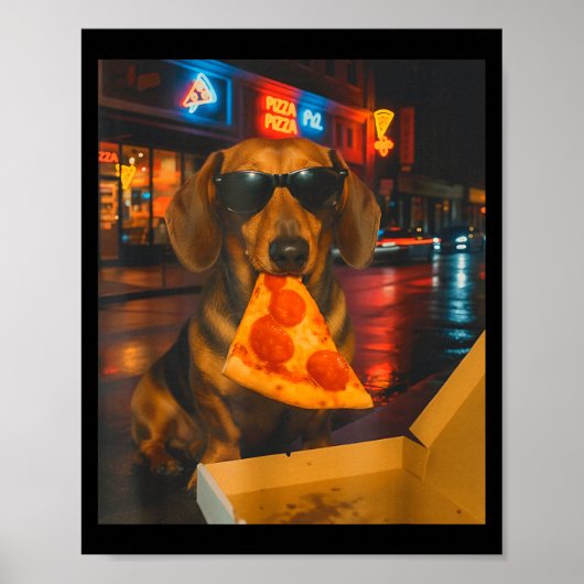 Poster Drôle de dachshund cool avec une tranche de pizza (Devant)