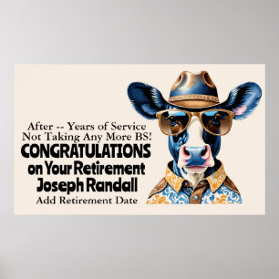 Poster Drôle de Fête de Retraite Western Vache Terminé le
