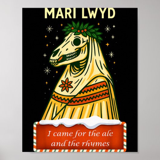 Poster Drôle de folklore rétro squelette cheval Mari Lwyd (Devant)