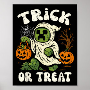 Poster Drôle de Halloween Gamer Pixel Enfants Trick Or Tr