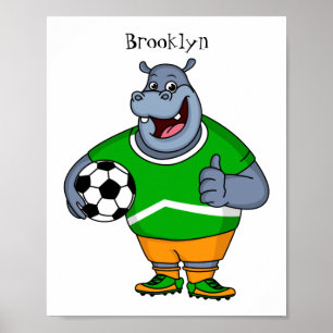 Poster Drôle de joueur de football hippo dessin humoristi