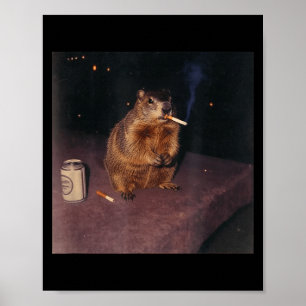 Poster Drôle de marmotte qui fume une cigarette Mème rétr