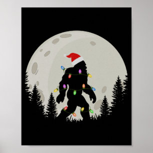 Poster Drôle de Noël Bigfoot Chapeau de Père Noël Lune Sa