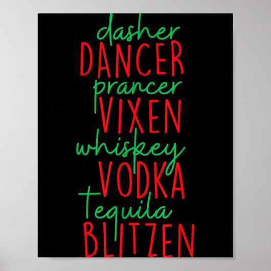 Poster Drôle de Noël Dasher Danseur Prancer Vixen Whiske (Devant)