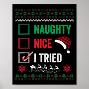Poster Drôle de Noël Gentil Méchant J'ai Essayé Pull Ugly