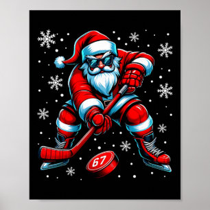 Poster Drôle de Noël Hockey Cool Père Noël 6 7 Meme T