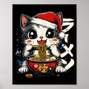 Poster Drôle de Noël Santa Chat Ramen Japonais Kawaii An