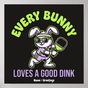 Poster Drôle de Pâques Pickleball Chaque Lapin Aime un Di