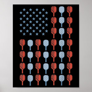 Poster Drôle de Pickleball américain Drapeau US Hommes Fe